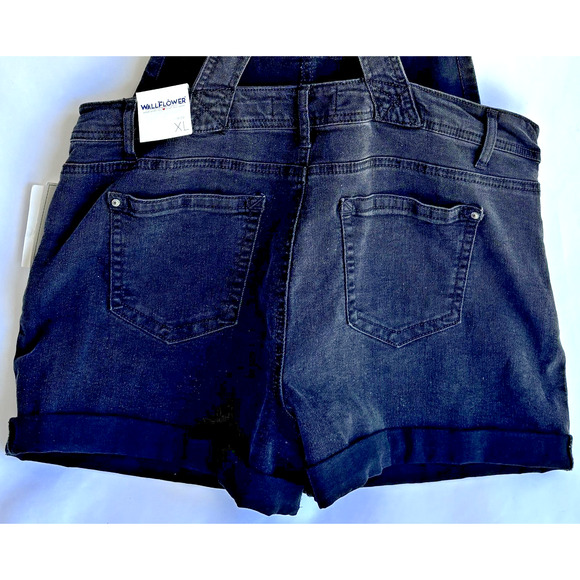 Wallflower Overall Shorts Faded Black Stretch Pockets Grunge Women’s X-Large XL - Picture 5 of 5